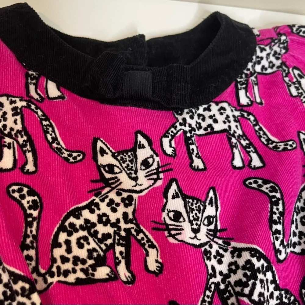 Gymboree Girls Toddler Fit & Flare Dress Pink Black Cats Elastic Waist